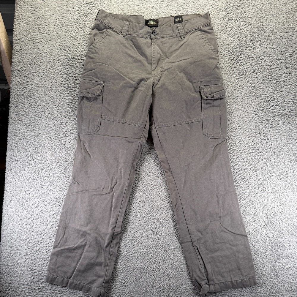 RedHead Pant Men 38x34 Gray Cotton Cargo Flannel Lined Straight Utility Workwear